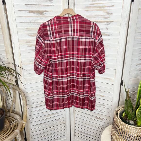 TOMMY BAHAMA Men's L Silk Red Plaid Button Front Casual Shirt Short Sleeve - Picture 11 of 12